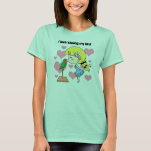 Ich Liebe küsst meinen Vogel niedlichen Cartoon T-Shirt