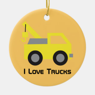 Ich liebe Lastwagen, süßes gelbes Fahrzeug für Kin Keramik Ornament
