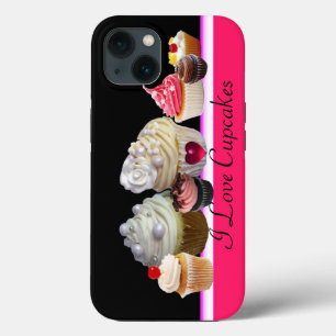 ICH LIEBE LECKERE CUPCAKES Rosa,Fuchsia Weiß iPhone Hülle