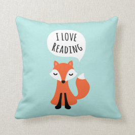 Ich Liebe Lesen niedlichen Cartoon Fuchs auf blaue Kissen