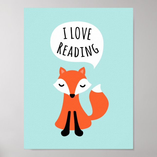 Ich Liebe Lesen niedlichen Cartoon Fuchs Kinderzim Poster (Vorne)