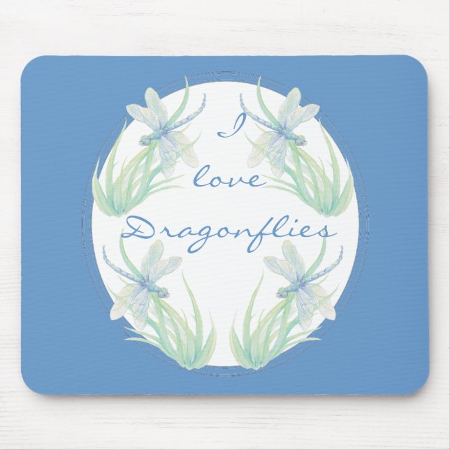 Ich Liebe Libellen in Blau und Grün Mousepad (Vorne)