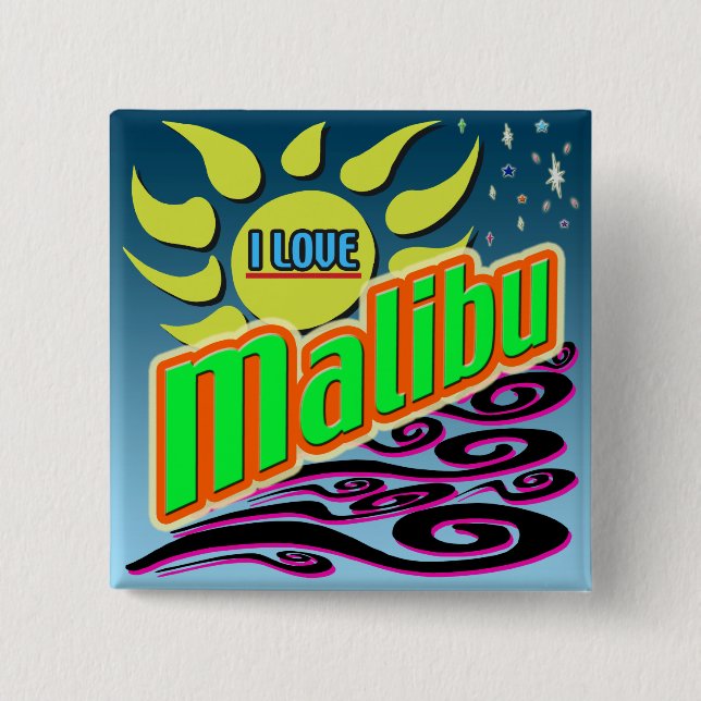 "ICH LIEBE Malibu" Nachtsonne" Knopf! Button (Vorderseite)