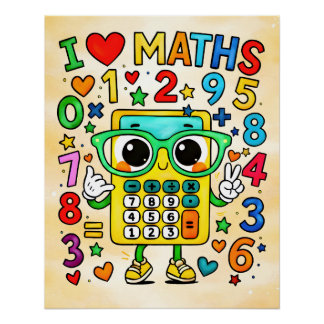 Ich liebe Mathe Süßer Taschenrechner-Design Poster
