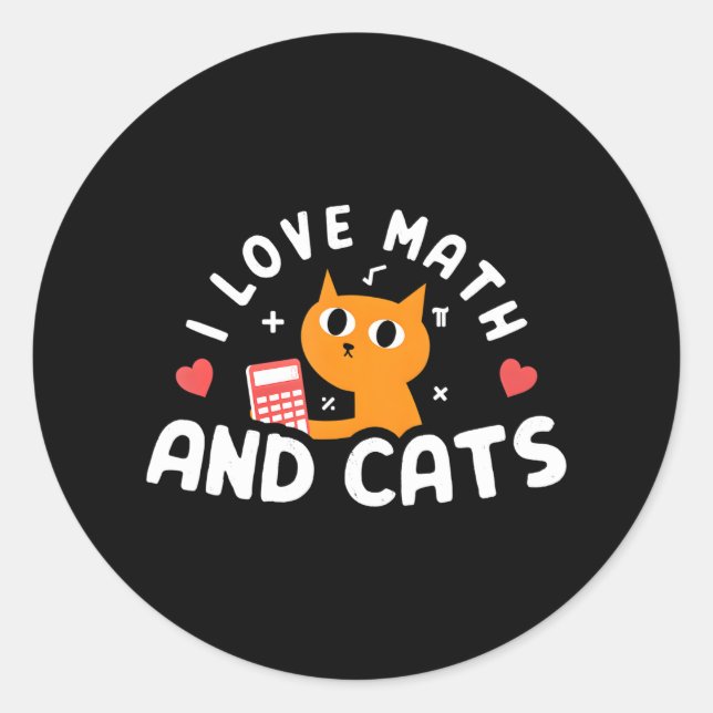 Ich Liebe Mathe und Katzen Funny Cat Lover für Mat Runder Aufkleber (Vorderseite)