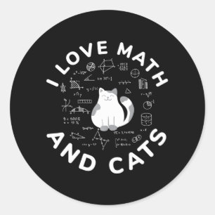 Ich Liebe Mathe und Katzen Funny Cat Lover und Mat Runder Aufkleber