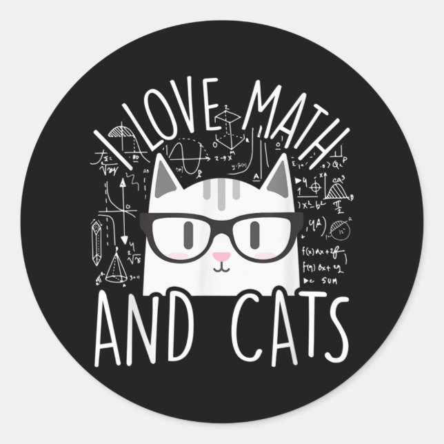 Ich Liebe Mathe und Katzen Niedliche Katze Runder Aufkleber (Vorderseite)