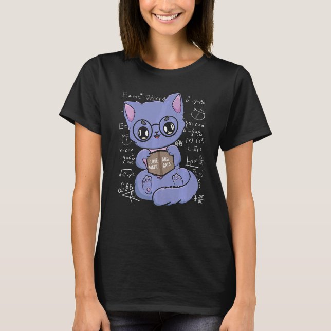 Ich Liebe Mathematik und Katzen Schwarze Katze Fel T-Shirt (Vorderseite)