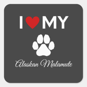 Ich Liebe mein Alaskan Malamute Hund Sondertext Quadratischer Aufkleber