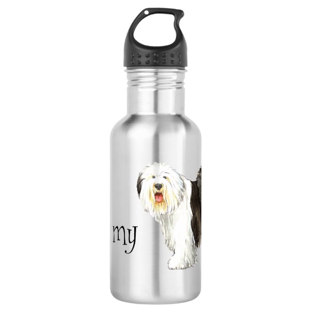 Ich Liebe mein altes Englisch Sheepdog Edelstahlflasche (Vorderseite)