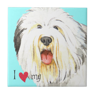 Ich Liebe mein altes Englisch Sheepdog Fliese