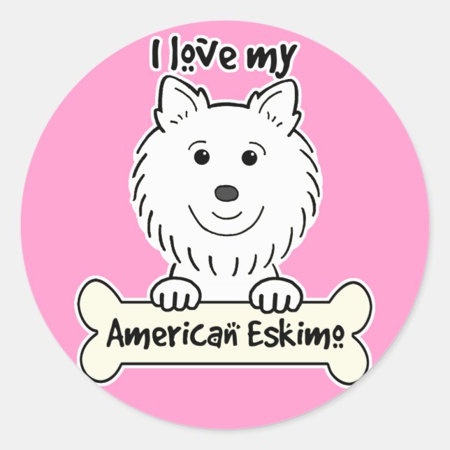Ich Liebe mein amerikanischer Eskimo-Hund Runder Aufkleber (Vorderseite)
