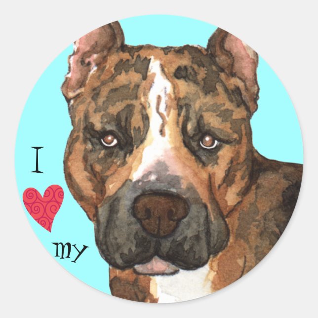 Ich Liebe mein amerikanisches Staffordshire Terrie Runder Aufkleber (Vorderseite)