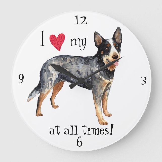 Ich Liebe mein australischer Rinderhund Große Wanduhr (Vorderseite)