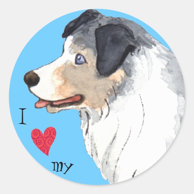 Ich Liebe mein Australischer Schäferhund Runder Aufkleber (Vorderseite)