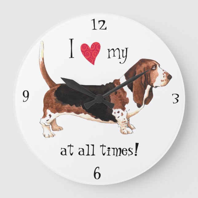 Ich Liebe mein Basset Hound Große Wanduhr (Vorderseite)