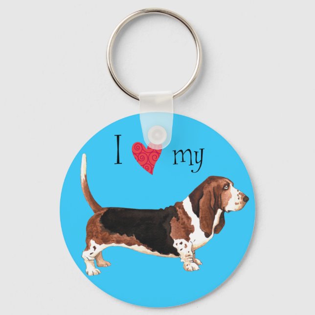 Ich Liebe mein Basset Hound Schlüsselanhänger (Vorderseite)