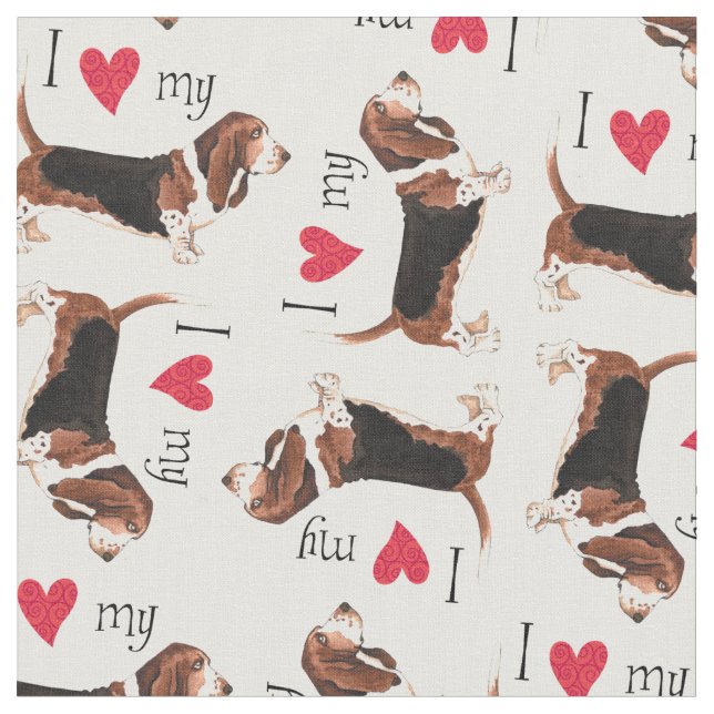 Ich Liebe mein Basset Hound Stoff (Nahaufnahme)