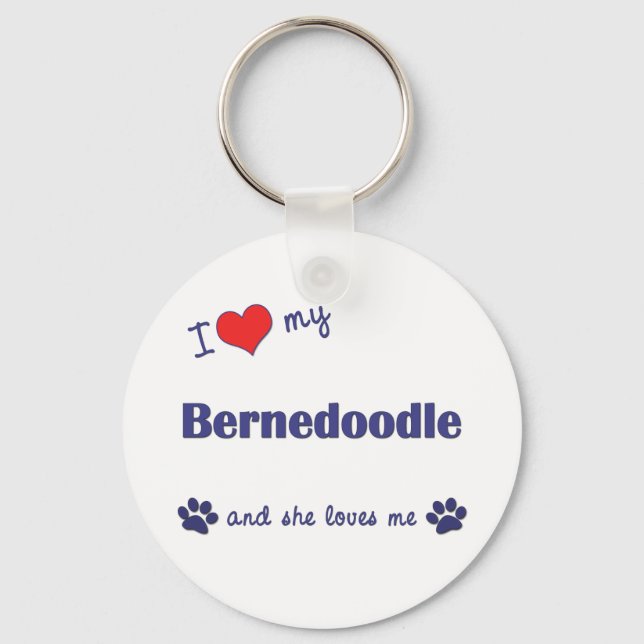 Ich Liebe mein Bernedoodle (Weiblicher Hund) Schlüsselanhänger (Vorderseite)