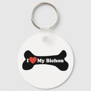 Ich Liebe mein Bichon - Hundeknochen Schlüsselanhänger