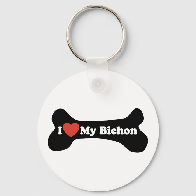 Ich Liebe mein Bichon - Hundeknochen Schlüsselanhänger (Vorderseite)