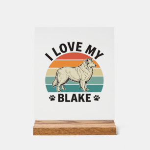 Ich liebe mein Blake-Hund Retro-Gravurdesign_1 Acrylschild