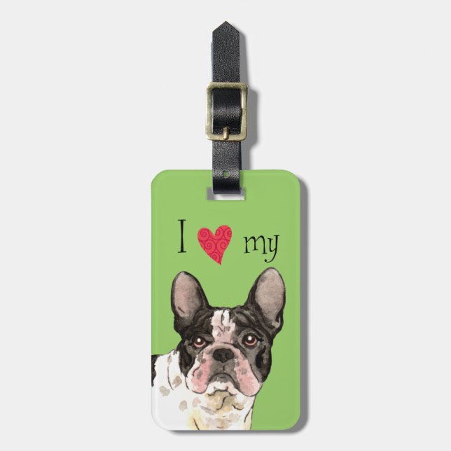 Ich Liebe mein Bulldog Gepäckanhänger (Vorderseite vertikal)