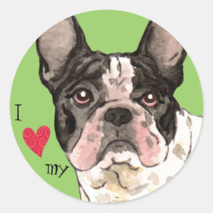 Ich Liebe mein Bulldog Runder Aufkleber