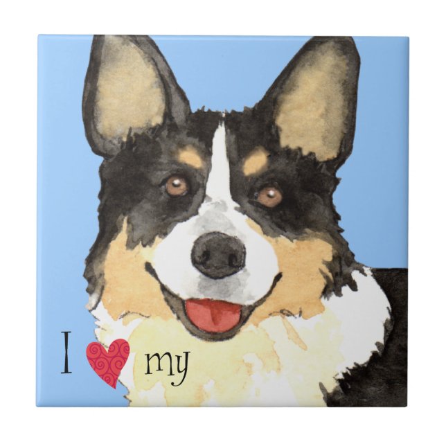 Ich Liebe mein Cardigan Welsh Corgi Fliese (Vorderseite)