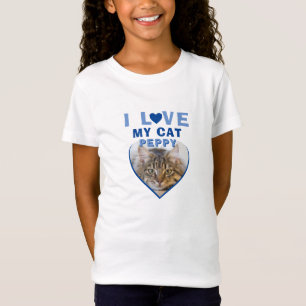 Ich Liebe mein Cat Blue Heart Foto Name  T-Shirt