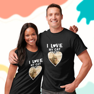 Ich Liebe mein Cat Heart Foto Name Schwarz T-Shirt