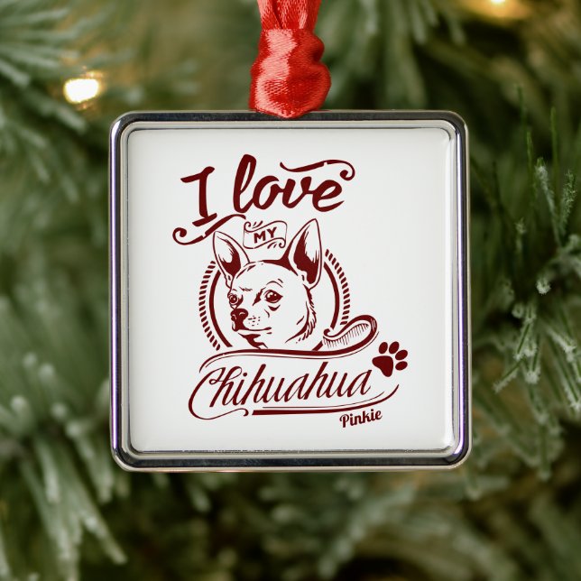 Ich Liebe mein Chihuahua Weihnachten Ornament Aus Metall (Baum)