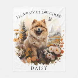 Ich Liebe mein Chow Chow Blumenportrait Fleecedecke