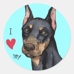 Ich Liebe mein Doberman Runder Aufkleber