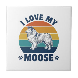 Ich liebe mein Elchhund Retro Gravur Design_1 Fliese