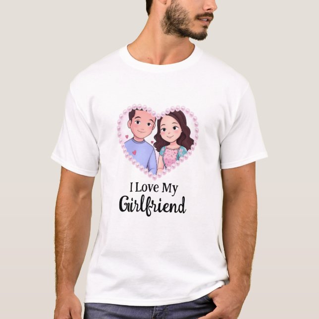 Ich Liebe Mein Freund Cartoon Minimalistisch Niedl T-Shirt (Vorderseite)