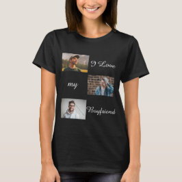 Ich Liebe mein Freund Custom Foto Collage Schwarz T-Shirt