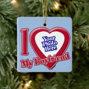Ich Liebe Mein Freund Foto Red Heart Baby Blue Keramikornament