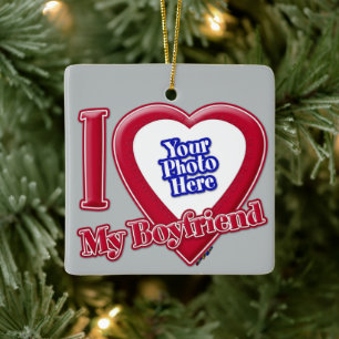 Ich Liebe mein Freund Foto Red Heart Grau Keramikornament