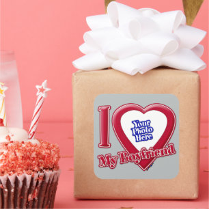 Ich Liebe mein Freund Foto Red Heart Grau Quadratischer Aufkleber