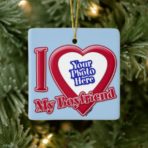 Ich Liebe mein Freund Foto Red Heart Light Blue Keramikornament