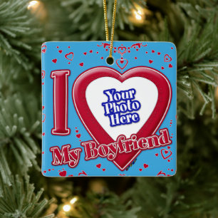 Ich Liebe Mein Freund Foto Red Hearts Aquamarin Keramikornament