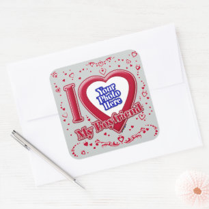 Ich Liebe mein Freund Foto Red Hearts Gray Quadratischer Aufkleber