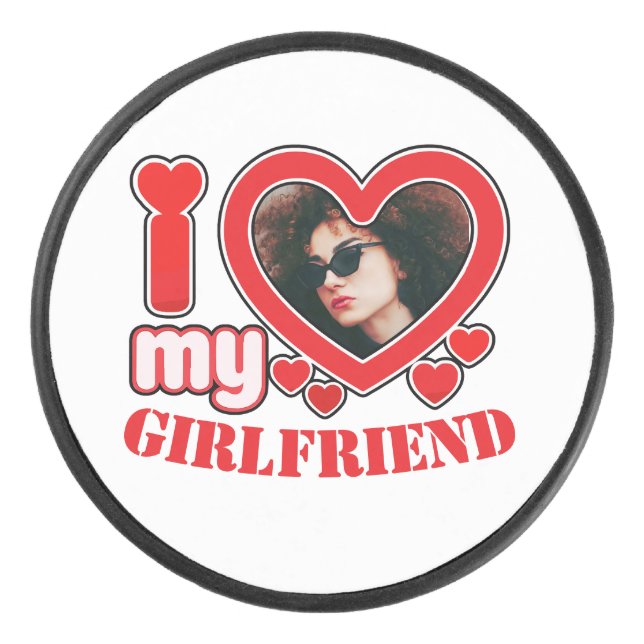 Ich Liebe Mein Freund Personalisiert Foto Text Eishockey Puck (Vorderseite)