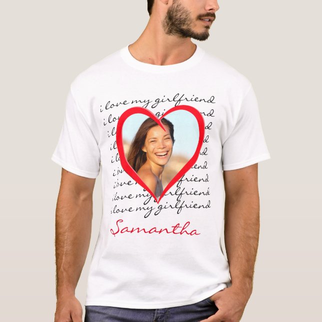 Ich Liebe Mein Freund Red Heart Custom Foto Name T-Shirt (Vorderseite)
