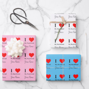 Ich Liebe Mein Freund & Red Heart Personalisiert Geschenkpapier Set