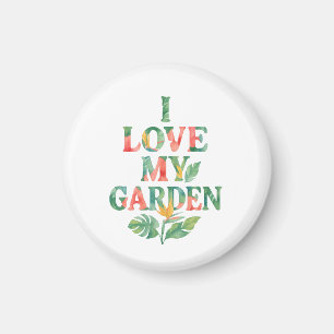 Ich Liebe mein Garten tropische Flora Wasserfarbe Magnet