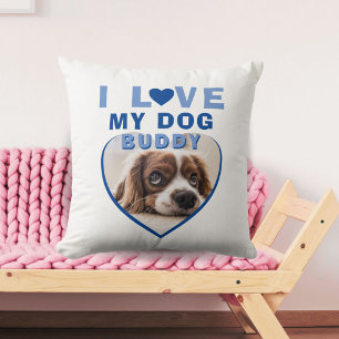 Ich Liebe mein Hund Blue Heart Foto Pet Name Kissen