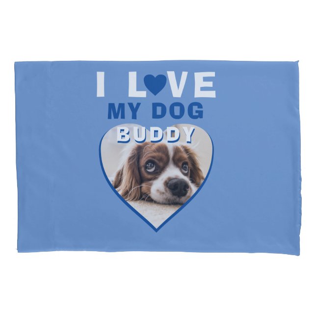 Ich Liebe mein Hund Blue Heart Pet Name Foto Kissenbezug (Vorderseite)