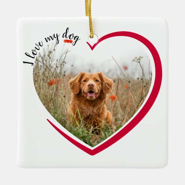Ich Liebe mein Hund Herz Foto Keramikornament (Vorderseite)